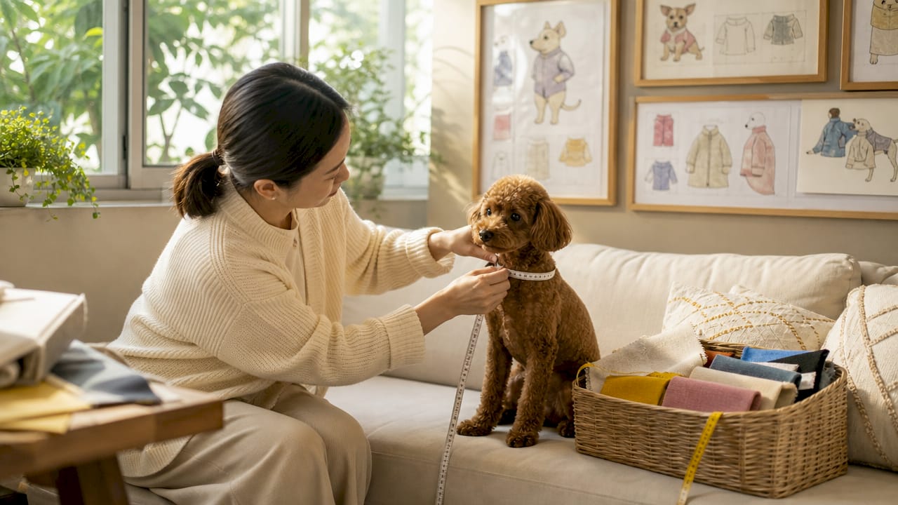 Tailor measuring dog for bespoke apparel