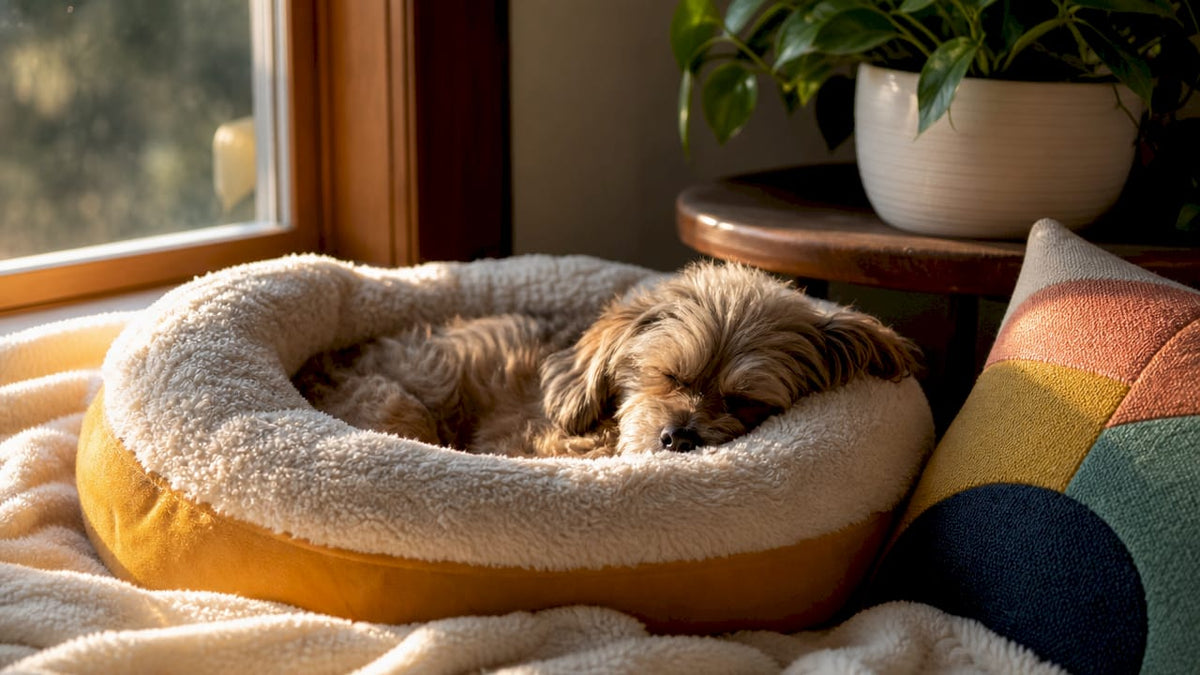 Cozy dog sleeping in home corner