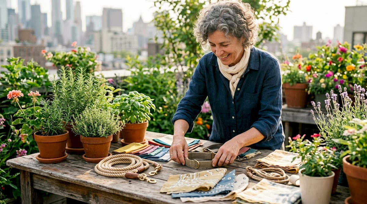 Artisan arranging sustainable dog accessories