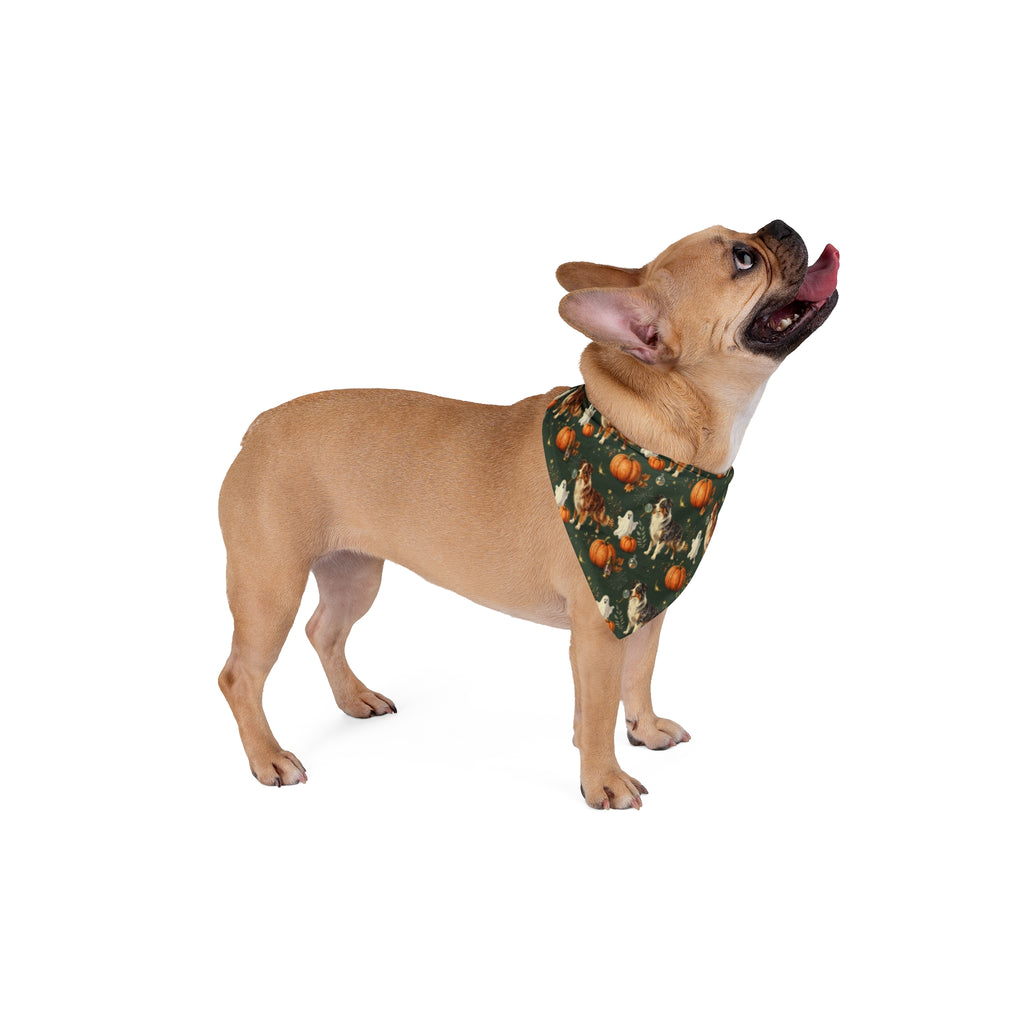 Australian Shepherd Halloween Dog Bandana | Haunted Herd Ghost & Pumpkin Pet Bandana