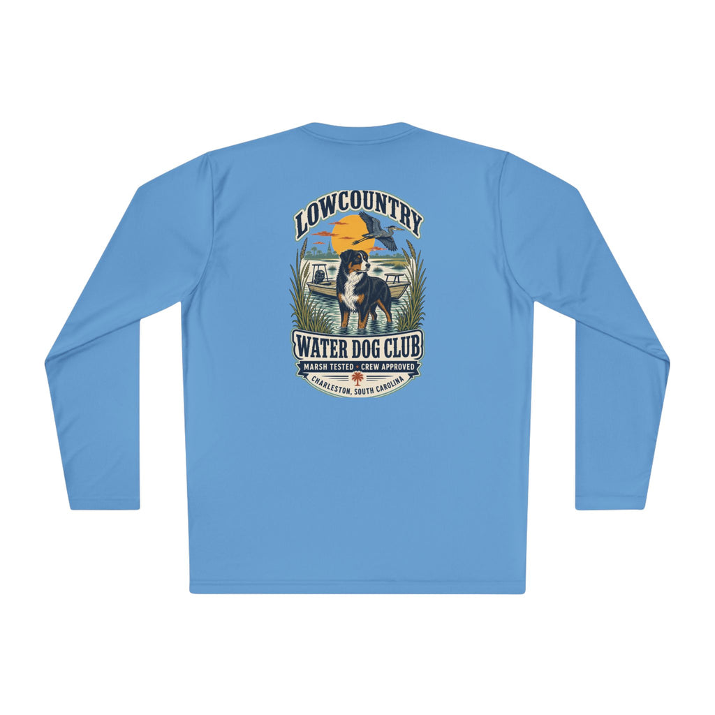 Lowcountry Water Dog Club Long Sleeve Shirt – Australian Shepherd Coastal Performance Tee, Charleston Marsh Dog Shirt for Men & Women