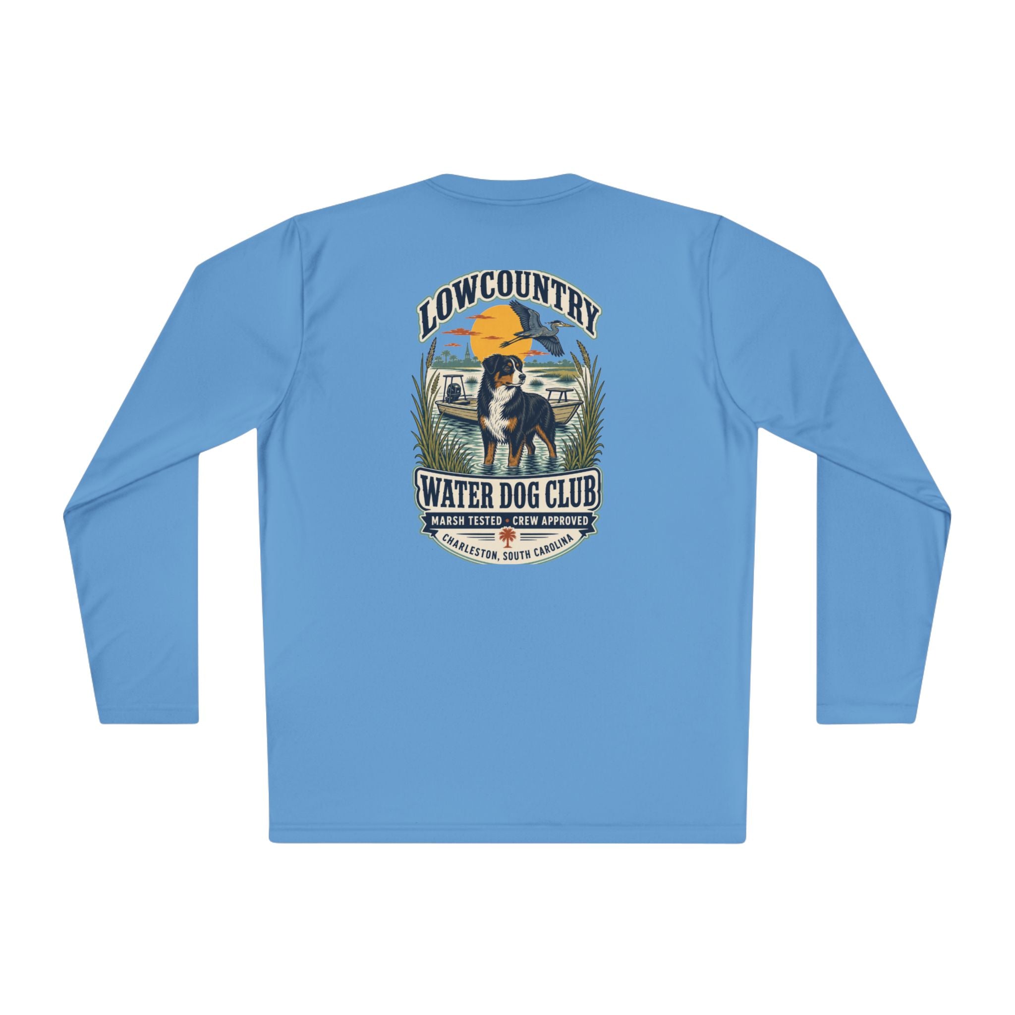 Lowcountry Water Dog Club Long Sleeve Shirt – Australian Shepherd Coastal Performance Tee, Charleston Marsh Dog Shirt for Men & Women