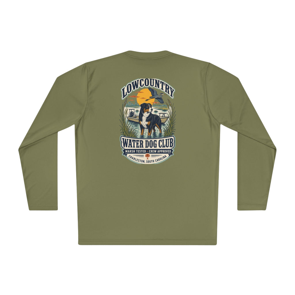Lowcountry Water Dog Club Long Sleeve Shirt – Australian Shepherd Coastal Performance Tee, Charleston Marsh Dog Shirt for Men & Women