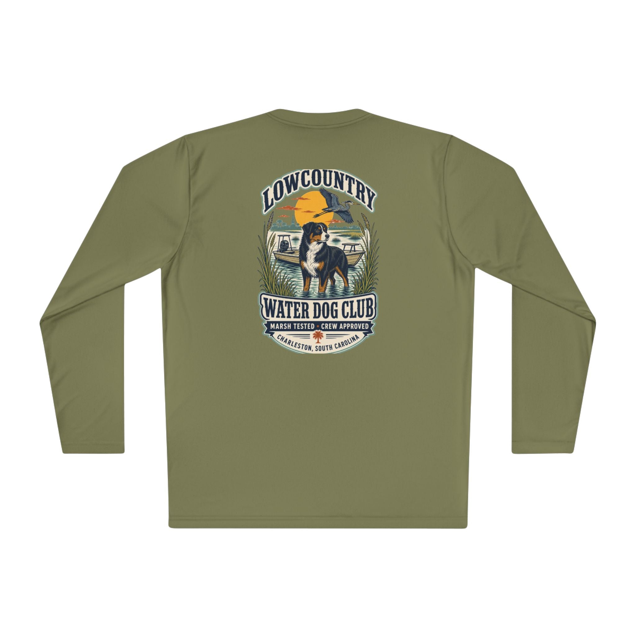 Lowcountry Water Dog Club Long Sleeve Shirt – Australian Shepherd Coastal Performance Tee, Charleston Marsh Dog Shirt for Men & Women