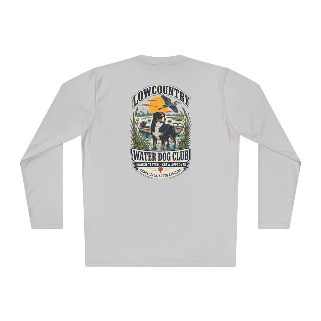 Lowcountry Water Dog Club Long Sleeve Shirt – Australian Shepherd Coastal Performance Tee, Charleston Marsh Dog Shirt for Men & Women