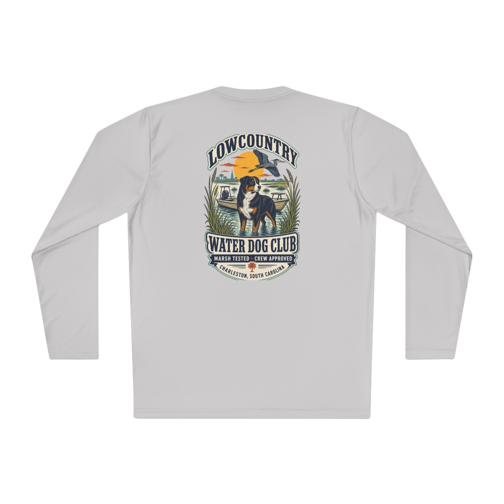 Lowcountry Water Dog Club Long Sleeve Shirt – Australian Shepherd Coastal Performance Tee, Charleston Marsh Dog Shirt for Men & Women