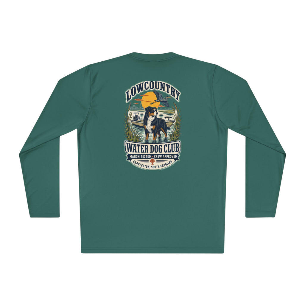 Lowcountry Water Dog Club Long Sleeve Shirt – Australian Shepherd Coastal Performance Tee, Charleston Marsh Dog Shirt for Men & Women