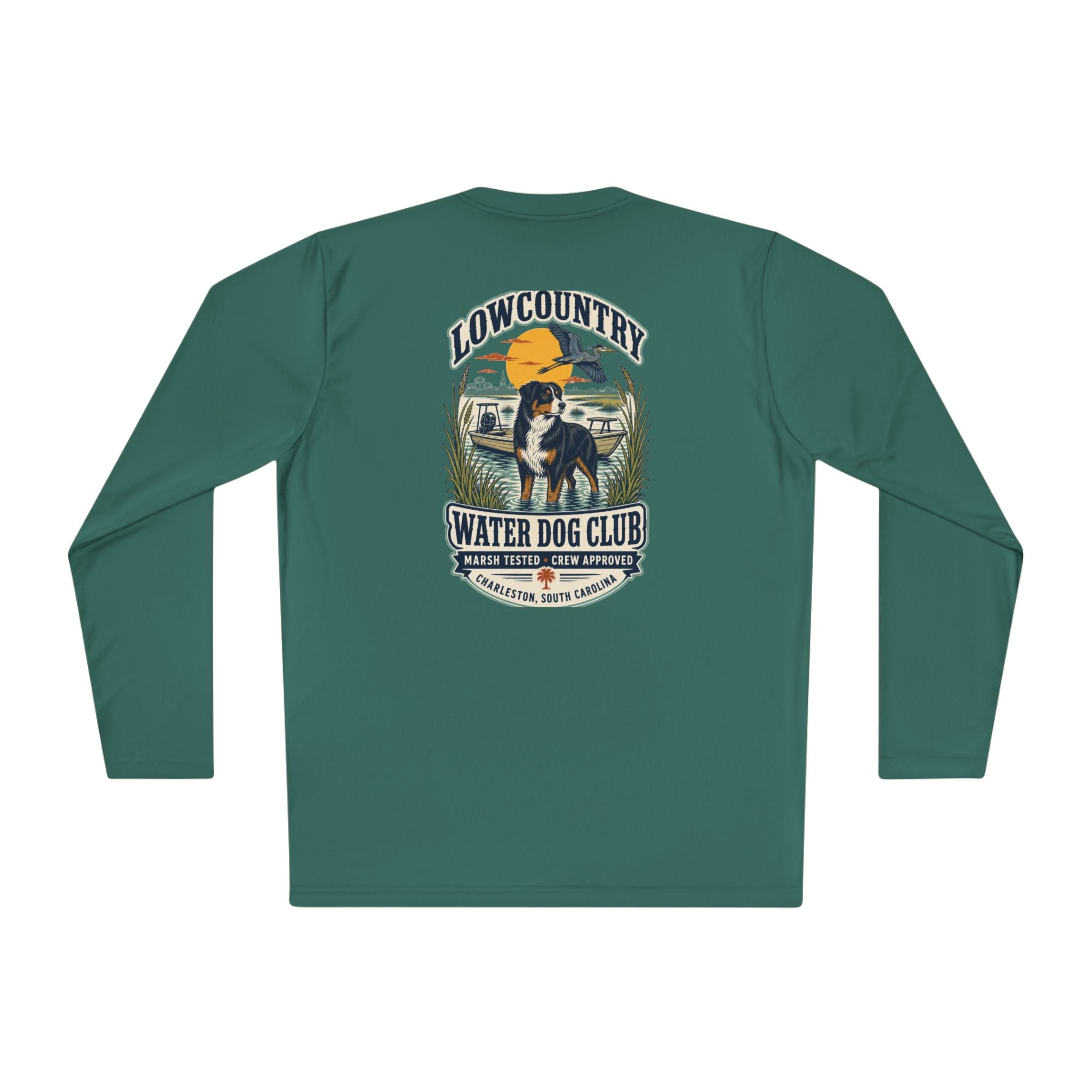 Lowcountry Water Dog Club Long Sleeve Shirt – Australian Shepherd Coastal Performance Tee, Charleston Marsh Dog Shirt for Men & Women