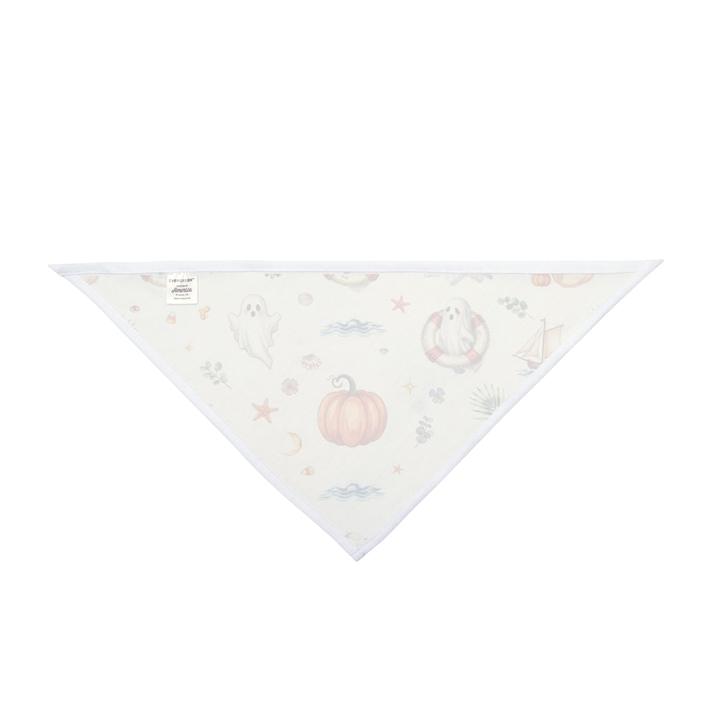 Cute Coastal Ghost Halloween Dog Bandana | Pumpkin & Sailboat Pet Bandana