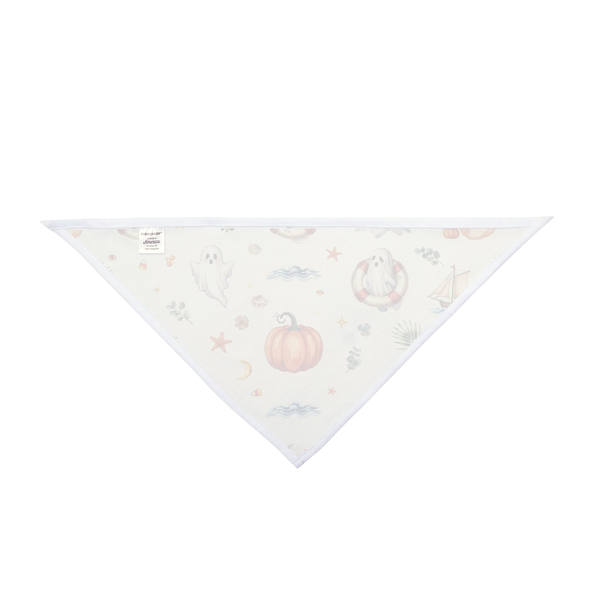 Cute Coastal Ghost Halloween Dog Bandana | Pumpkin & Sailboat Pet Bandana