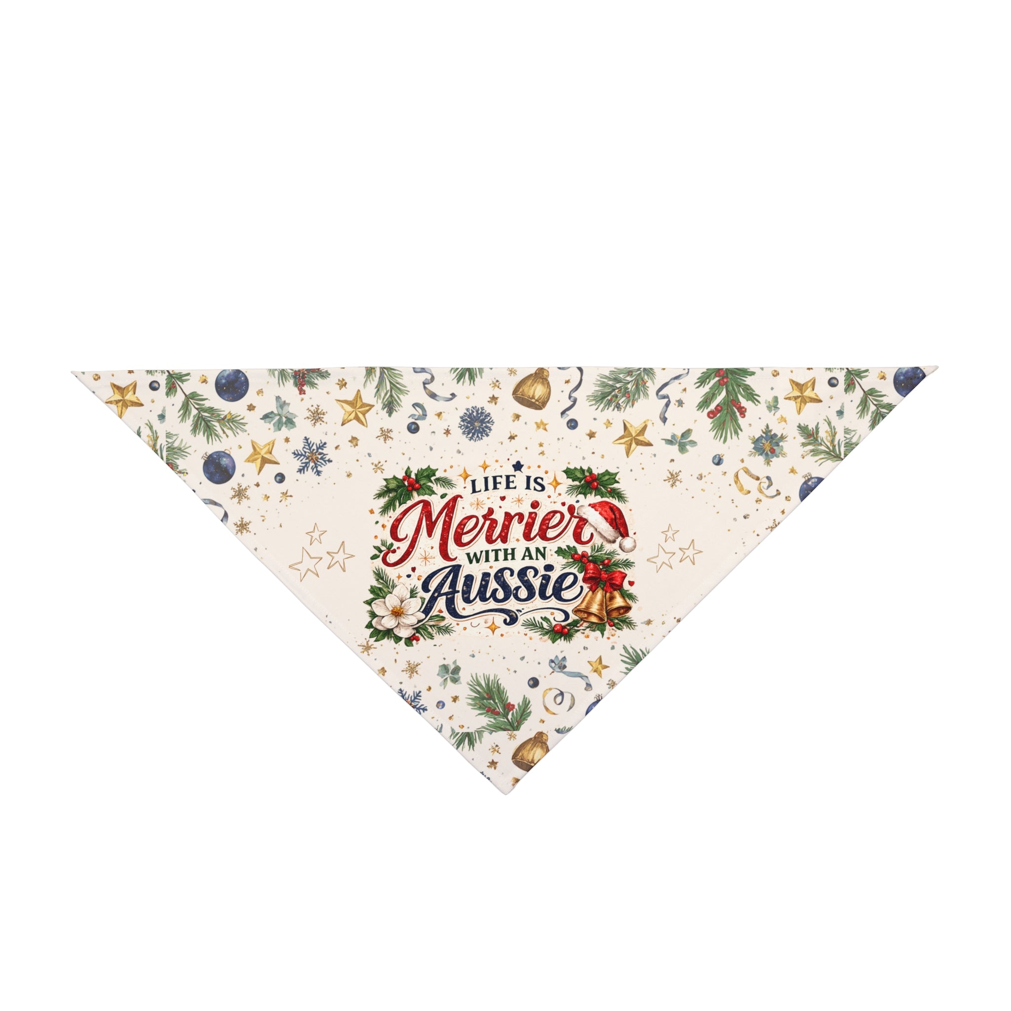 Life Is Merrier with an Aussie Dog Bandana | Australian Shepherd Christmas Bandana | Holiday Dog Bandana