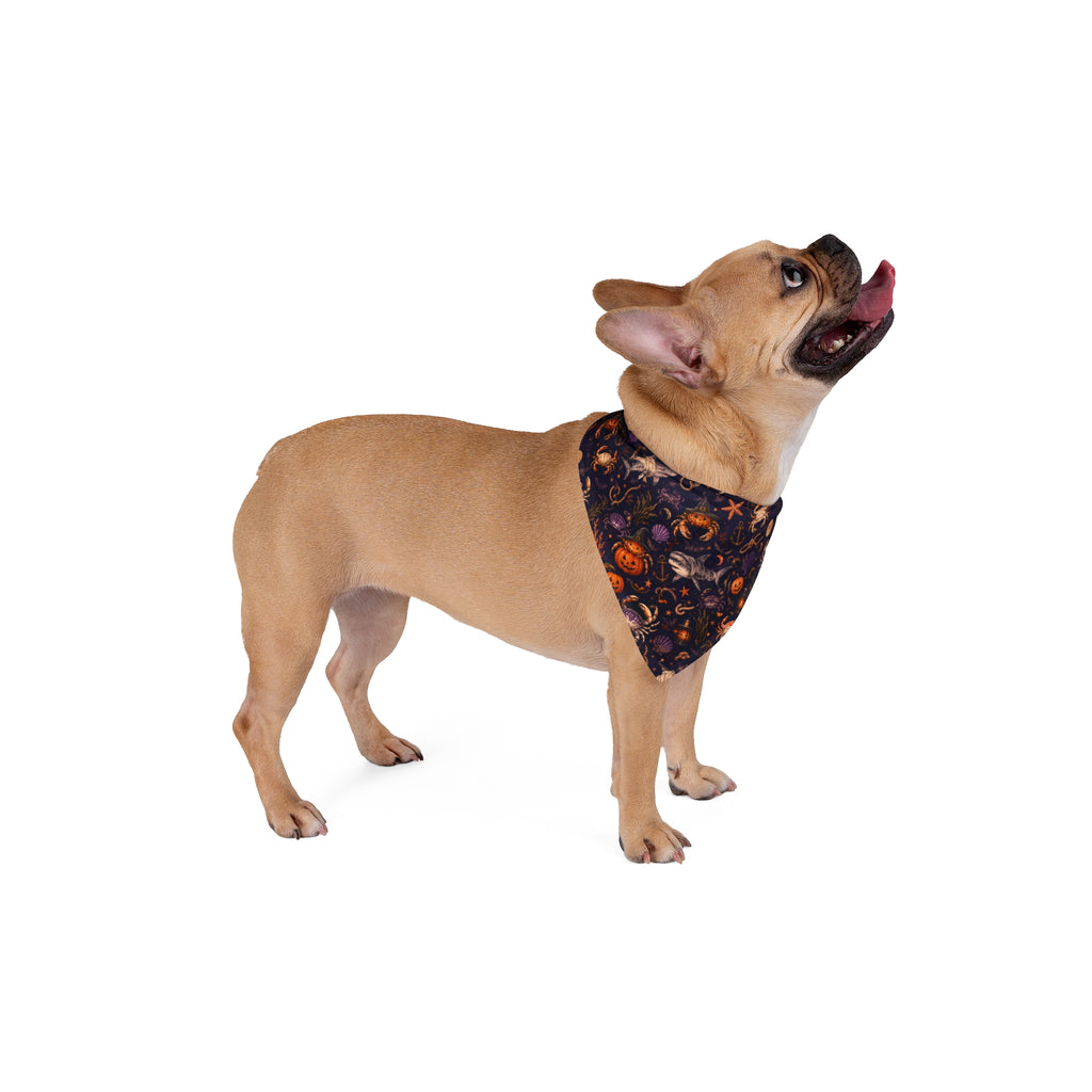 Haunted Tides Coastal Halloween Dog Bandana | Pumpkin Crab & Shark Pet Bandana