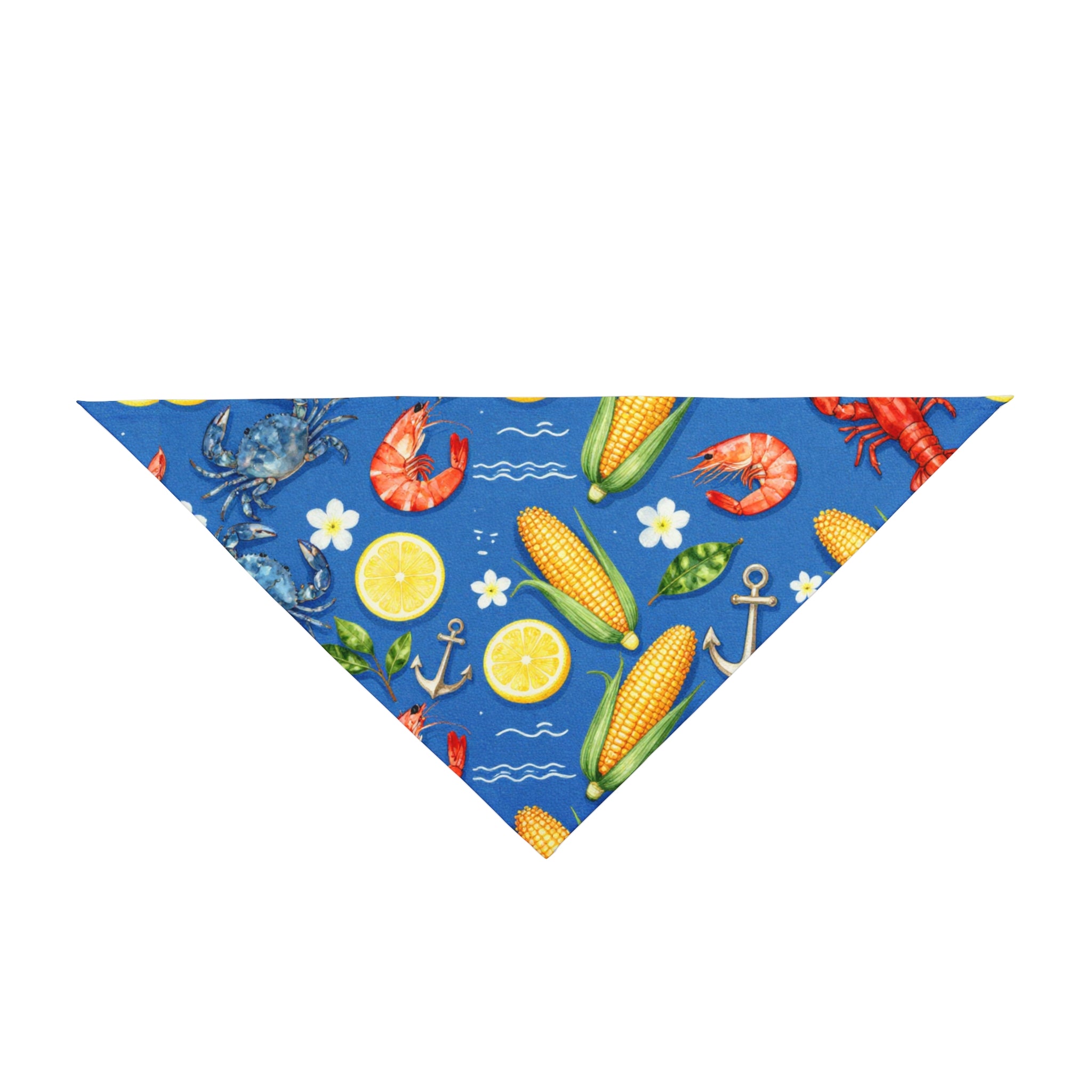 Lowcountry Seafood Boil Bandana  — Corn, Shrimp & Lemon Nautical Print for Dogs & Cats