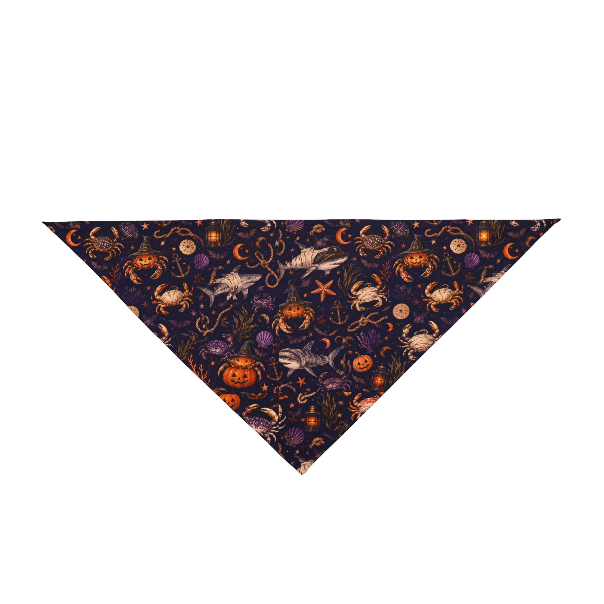 Haunted Tides Coastal Halloween Dog Bandana | Pumpkin Crab & Shark Pet Bandana