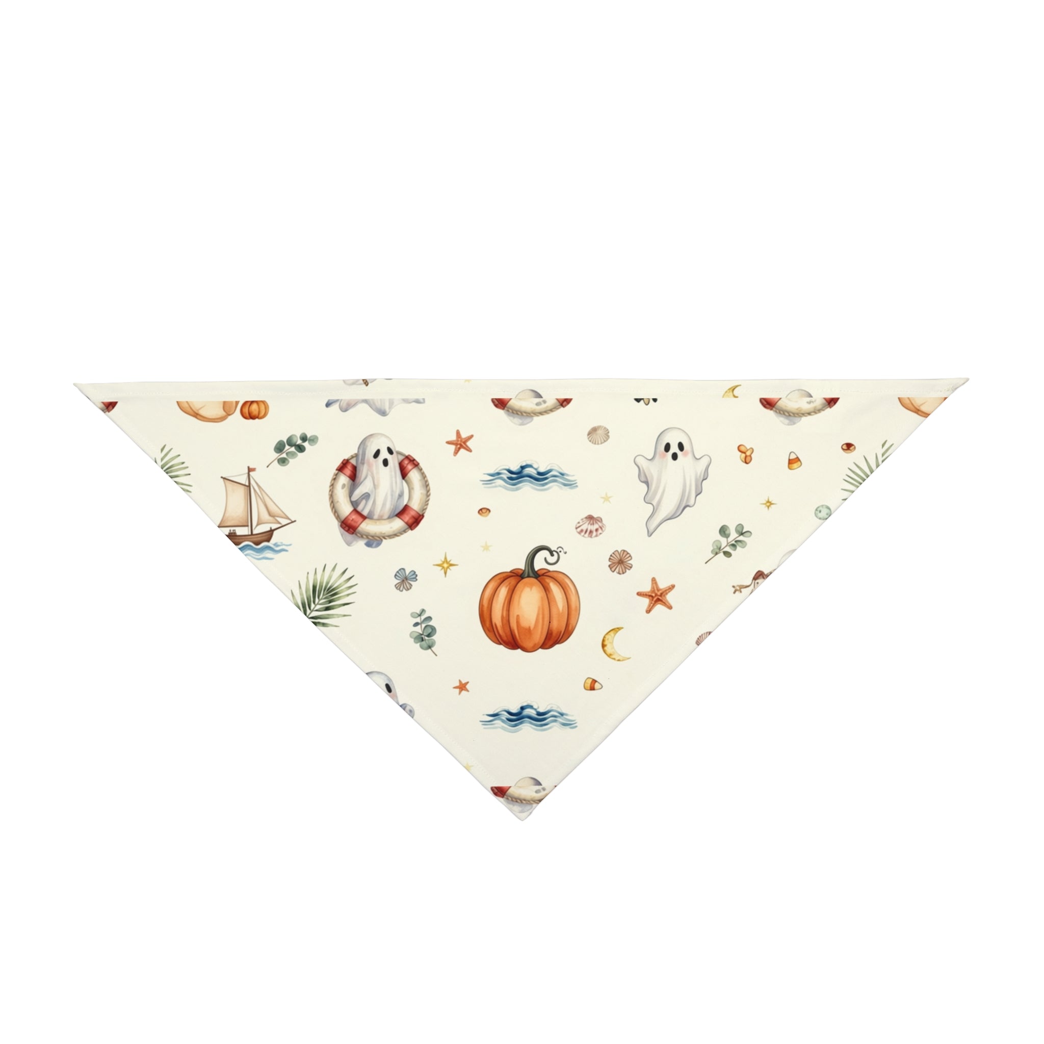Cute Coastal Ghost Halloween Dog Bandana | Pumpkin & Sailboat Pet Bandana