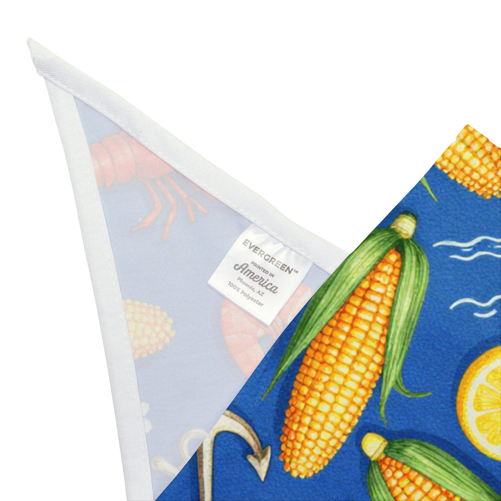 Lowcountry Seafood Boil Bandana  — Corn, Shrimp & Lemon Nautical Print for Dogs & Cats