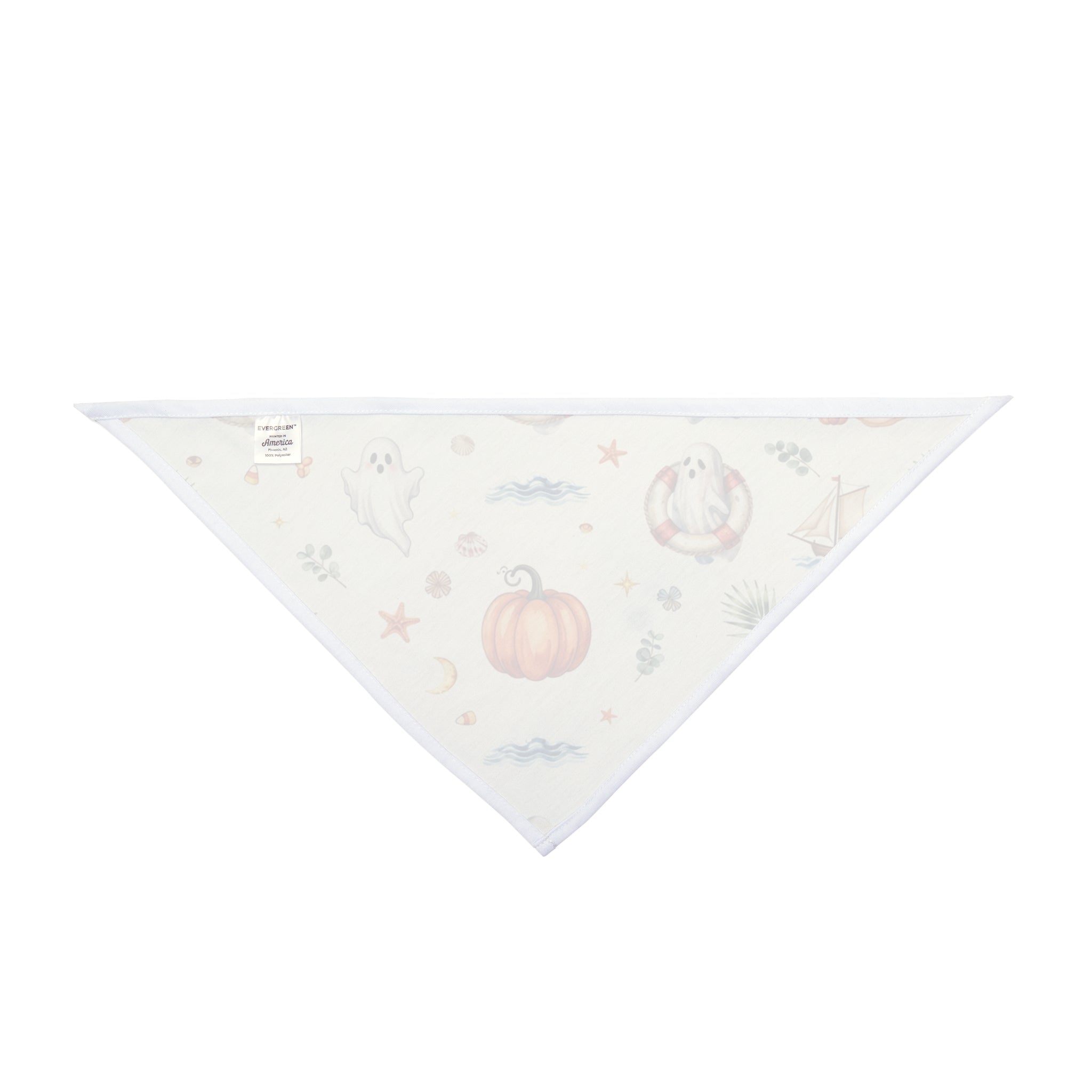 Cute Coastal Ghost Halloween Dog Bandana | Pumpkin & Sailboat Pet Bandana