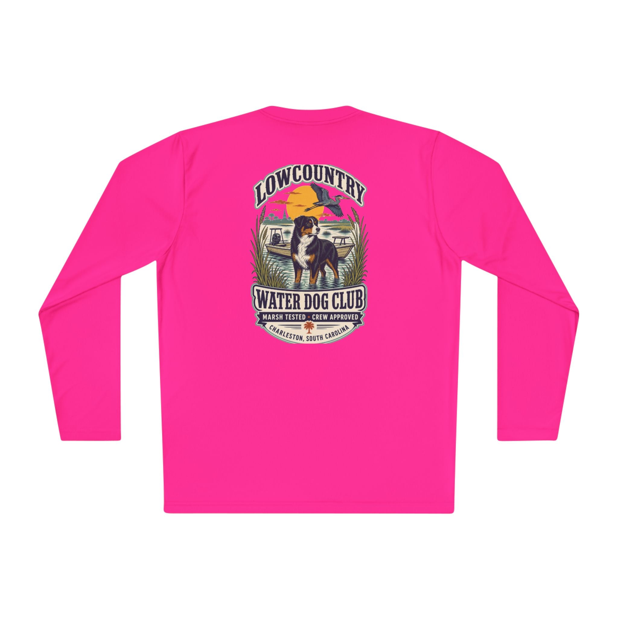 Lowcountry Water Dog Club Long Sleeve Shirt – Australian Shepherd Coastal Performance Tee, Charleston Marsh Dog Shirt for Men & Women