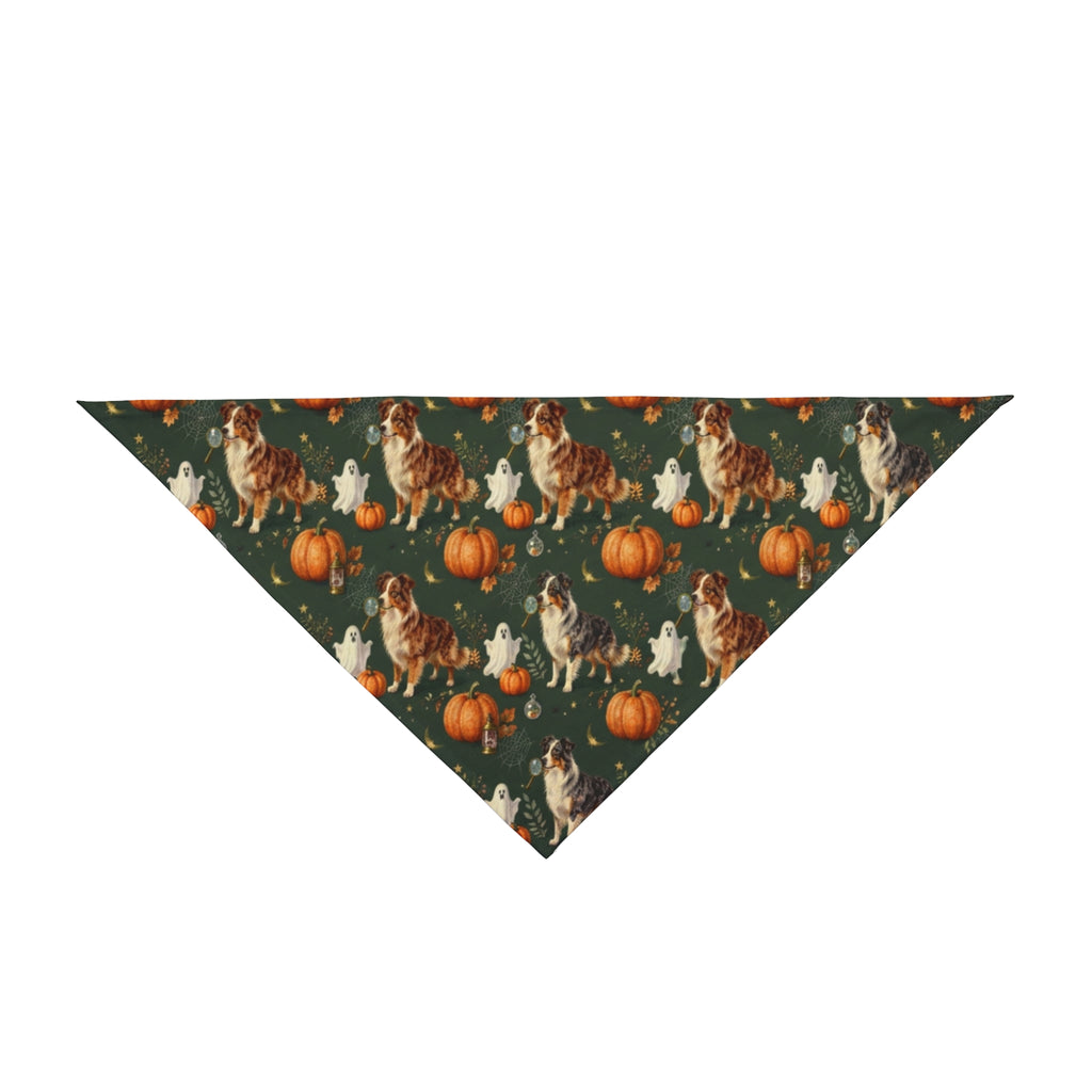 Australian Shepherd Halloween Dog Bandana | Haunted Herd Ghost & Pumpkin Pet Bandana