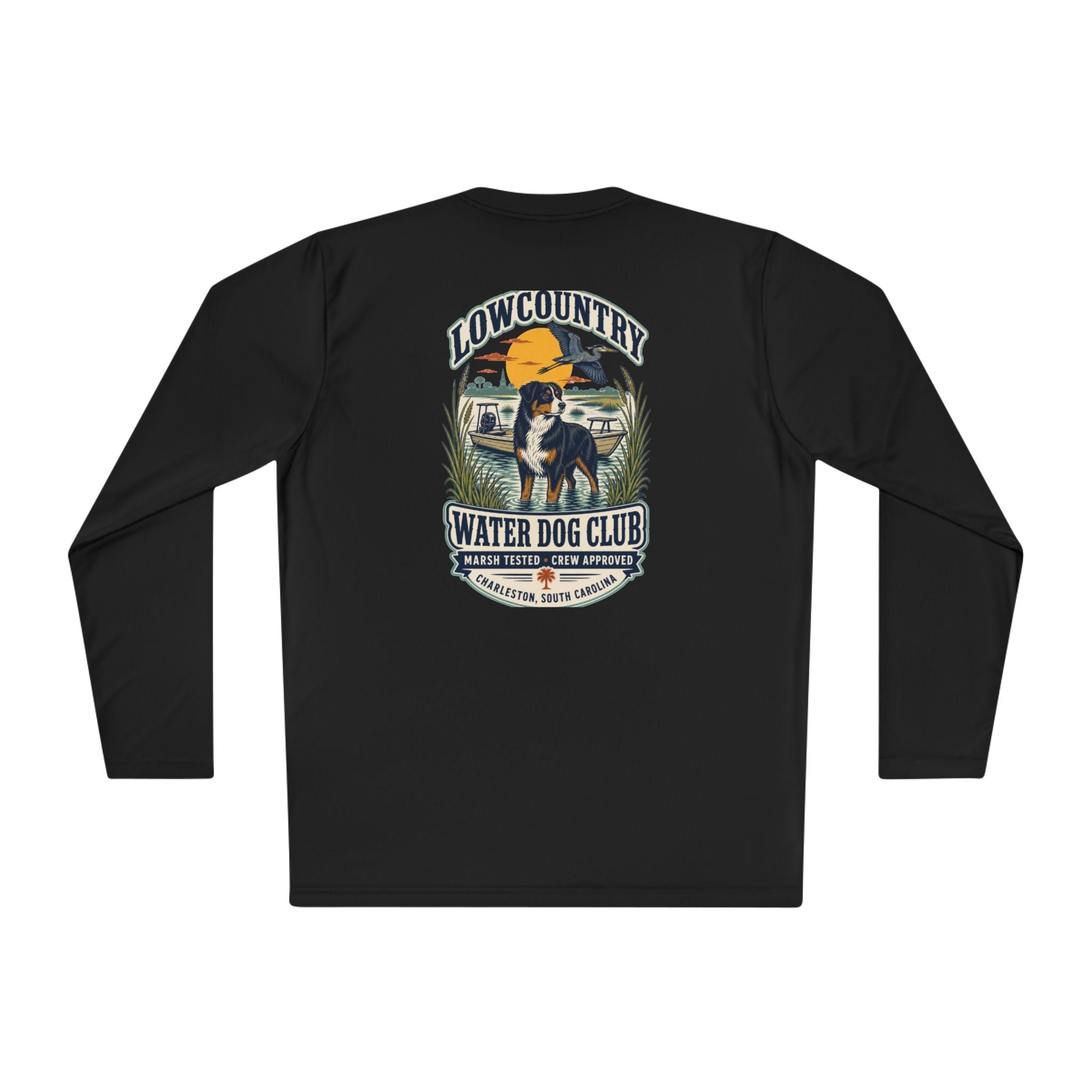 Lowcountry Water Dog Club Long Sleeve Shirt – Australian Shepherd Coastal Performance Tee, Charleston Marsh Dog Shirt for Men & Women
