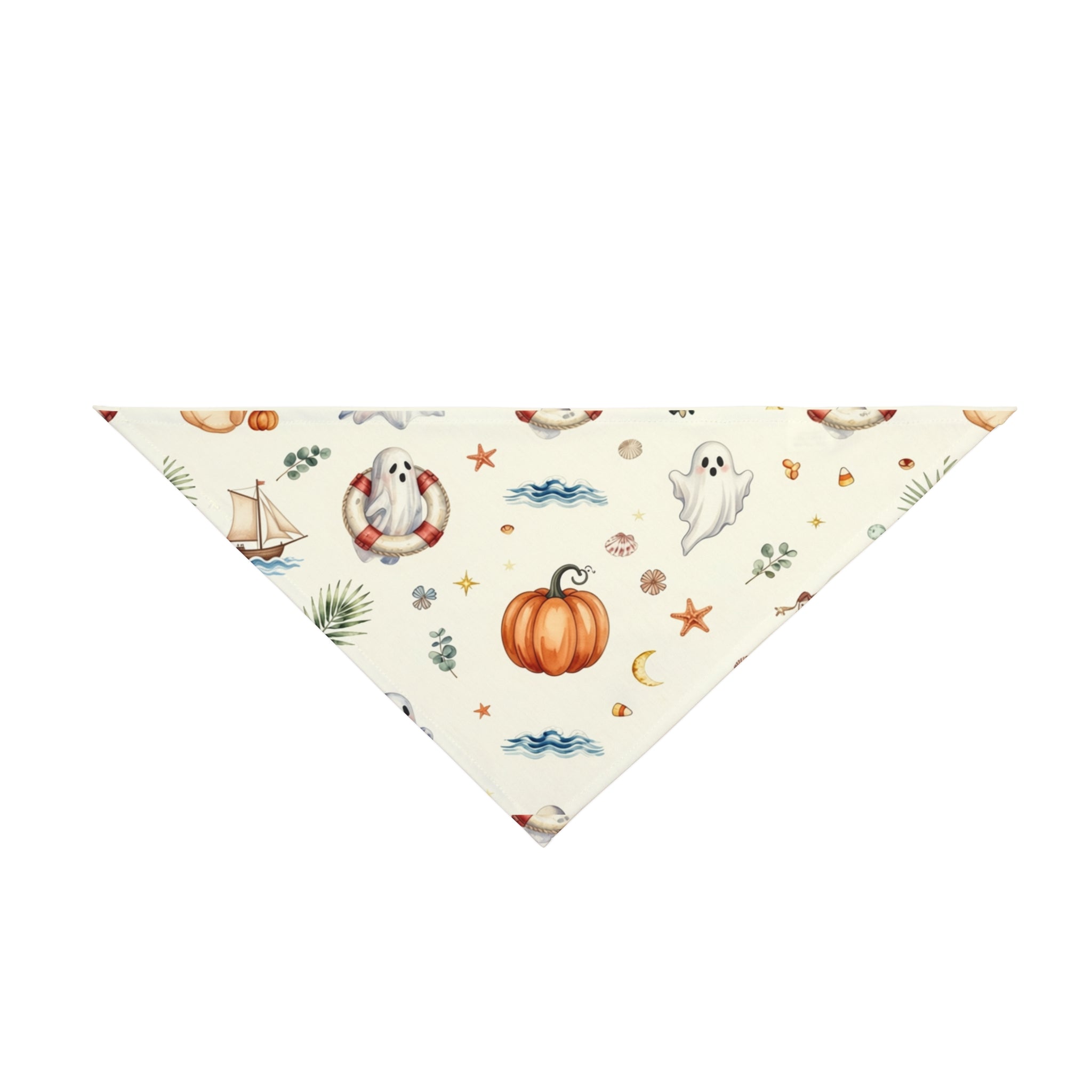 Cute Coastal Ghost Halloween Dog Bandana | Pumpkin & Sailboat Pet Bandana