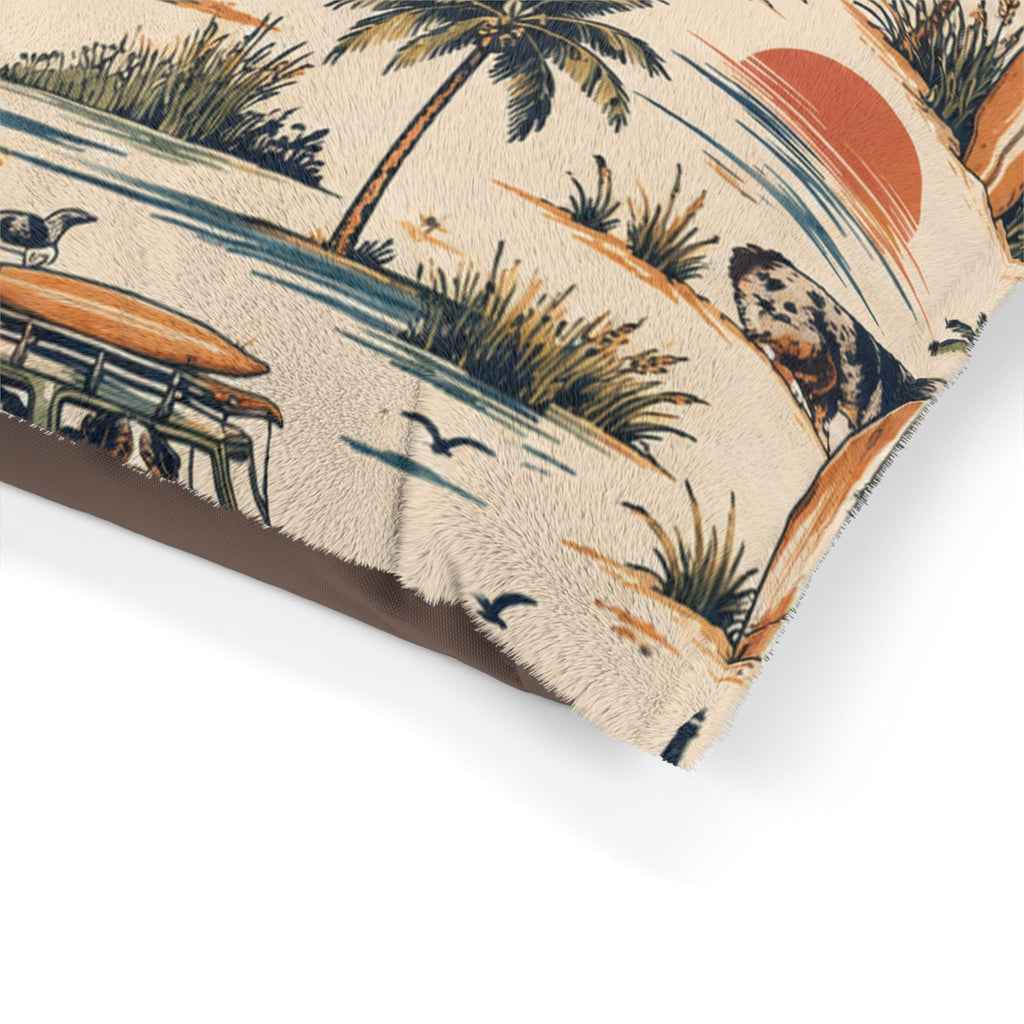 Coastal Cruiser Dog Bed – Retro Australian Shepherd & Beach Print Pet Bed