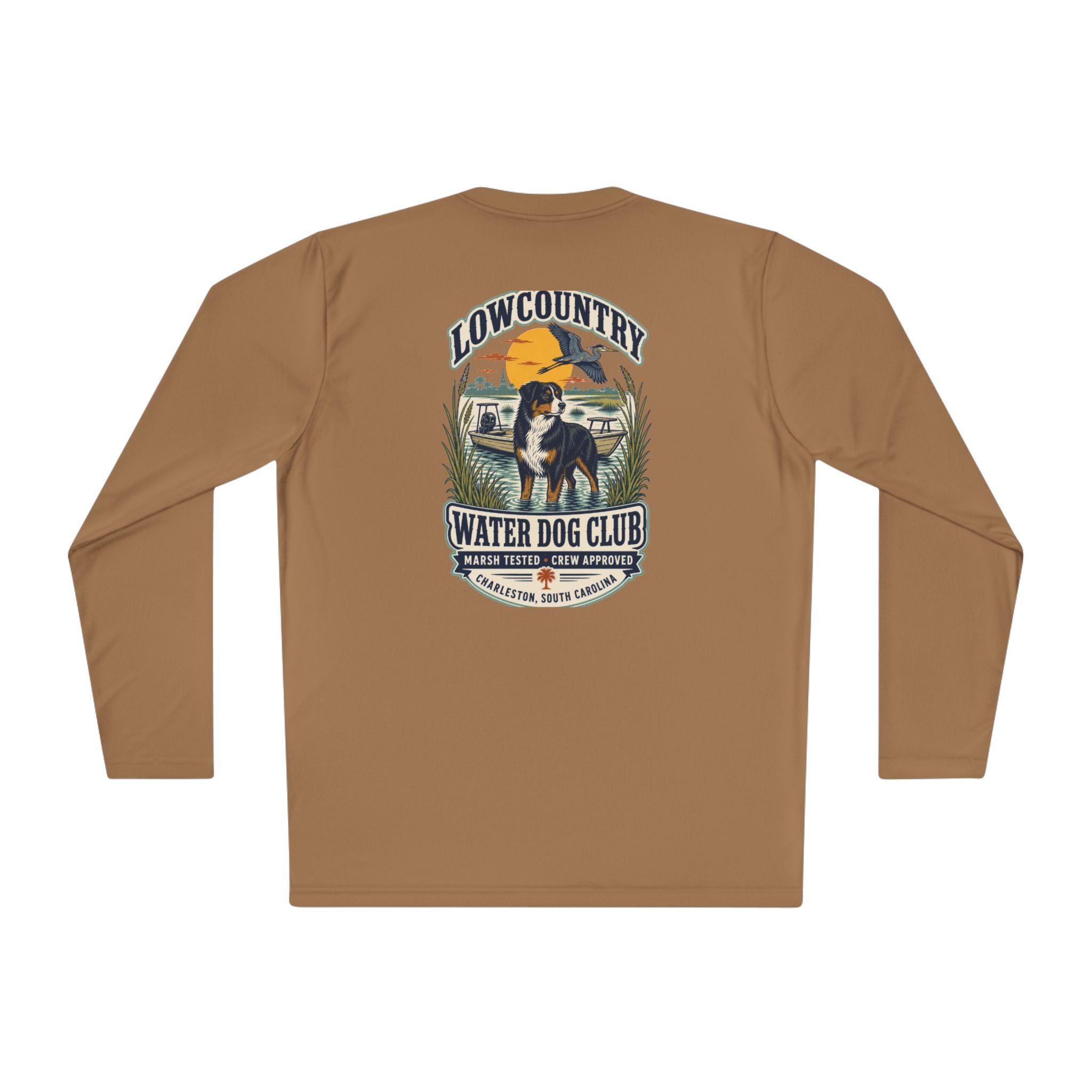 Lowcountry Water Dog Club Long Sleeve Shirt – Australian Shepherd Coastal Performance Tee, Charleston Marsh Dog Shirt for Men & Women